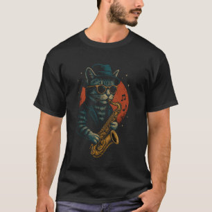 Retro-Katze spielt Saxophon für Jazz-Musikliebhabe T-Shirt