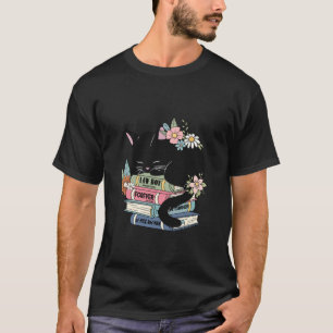 Retro-Katze und Bücher Floral Bibliothekarin Lesen T-Shirt