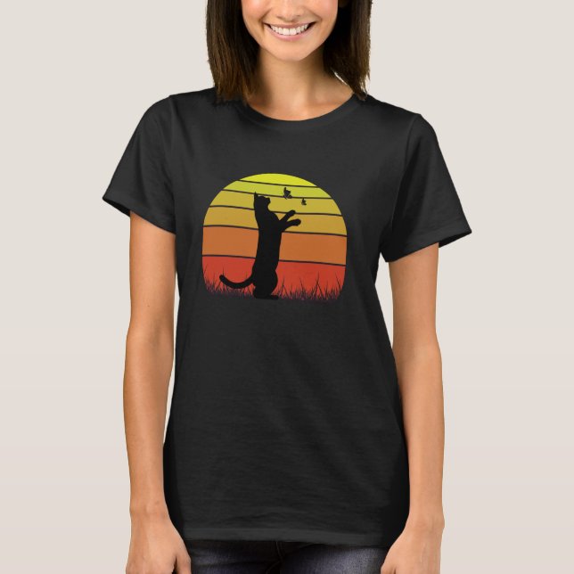 Retro-Katze und Schmetterlinge T-Shirt (Vorderseite)