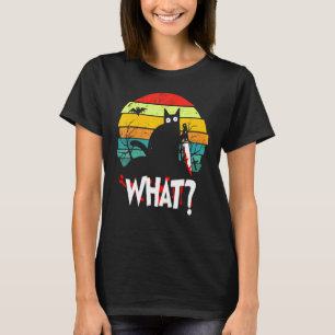 Retro-Katze Was Vintage-Schwarze Katze Mit Messer  T-Shirt
