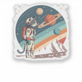 Retro-Katzen-Astronaut Kosmische Raumillustration Aufkleber