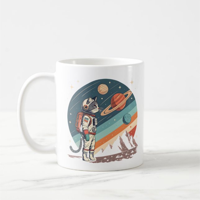 Retro-Katzen-Astronaut Kosmische Raumillustration Kaffeetasse (Links)