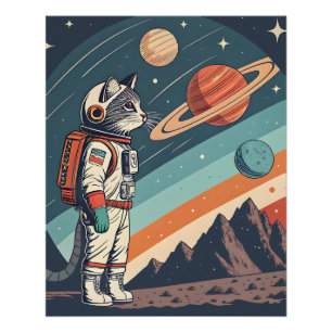 Retro-Katzen-Astronaut Kosmische Raumillustration Poster