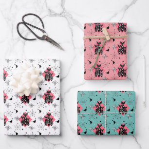 Retro Katzen Atomische Sternexplosion Moderne Mitt Geschenkpapier Set