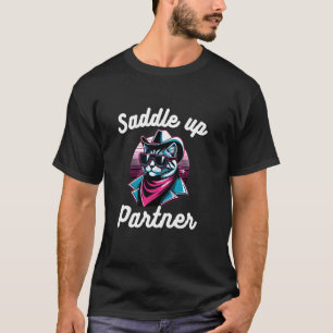 Retro-Katzen-Cowboy-Humor Western Sattel auf Partn T-Shirt