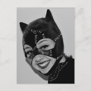 RETRO-KATZEN-DAME-LEDER-MASKEN-POSTKARTE POSTKARTE