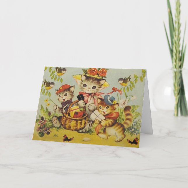 Retro Katzen-Familien-Ausflug-Anmerkungs-Karte Karte (Vorderseite)