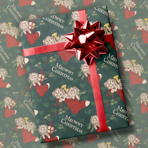 Retro Katzen in Strümpfen Mitten Weihnachten Vint Geschenkpapier