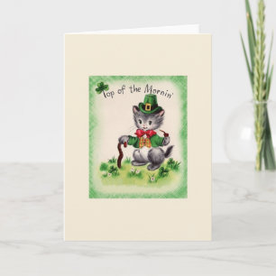 Retro Katzen-Kobold-St Patrick Tageskarte Karte