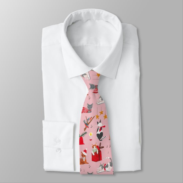 Retro Katzen rosa Weihnachten Neck Tie Krawatte (Gebunden)