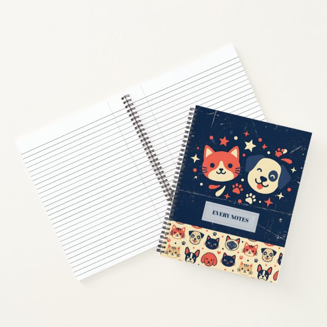 Retro-Katzen- und Hundeduo Notizbuch (Innenseite)