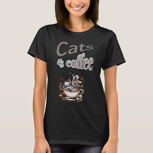Retro-Katzen und -Kaffee T-Shirt (Vorderseite)