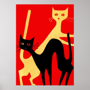 Retro-Katzen, Vintage-Minimalist-Poster Poster