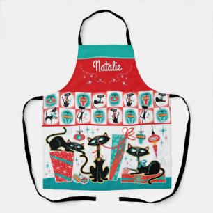 Retro-Katzen-Weihnachts-Schürze - anpassbar Schürze