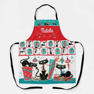 Retro-Katzen-Weihnachts-Schürze - anpassbar Schürze