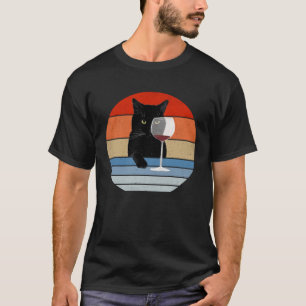 Retro-Katzen-Weingläser Vintage Schwarze Katze Mam T-Shirt