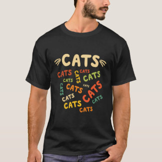 Retro-Katzen-Wortwolke Wiederholtes Wort Lustig Ve T-Shirt