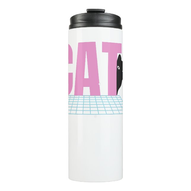 Retro-Katzengitter — KATZE Thermosbecher (Vorderseite)