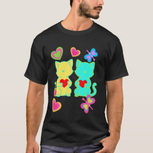 Retro-Katzenherz Herz Valentinstag Katzenliebhaber T-Shirt