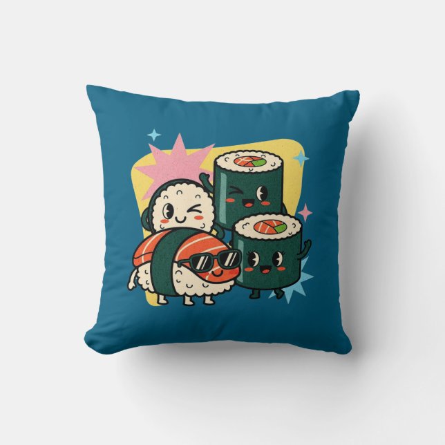 Retro Kawaii Sushi Cute Japanese Food Kissen (Vorderseite)