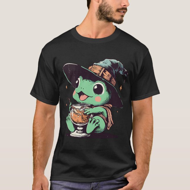 Retro Kawaii Witchy Frog Drink Orange Juice T-Shirt (Vorderseite)