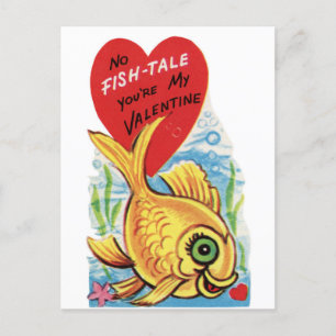 Retro Kein Fischmärchen Mit Herzen Postkarte
