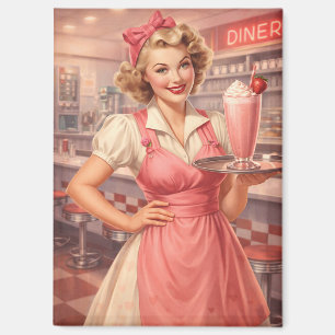 Retro-Kellnerin im Pin-Up-Stil aus den 1950er Jahr Magnet