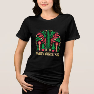 Retro-Kerzen- und Baum-Feiertagskunst Tri-Blend Shirt