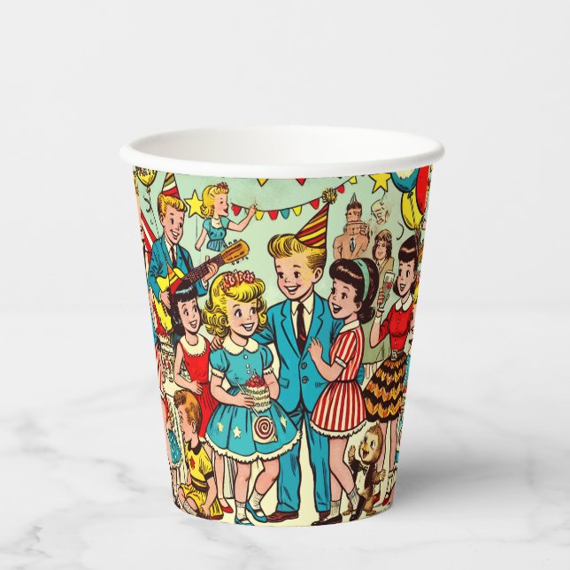 Retro Kids Party Comic Pappbecher (Vorderseite)