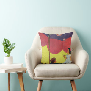 Retro-Kinder blasen Seifenblasen unter einem Regen Kissen