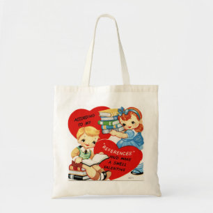Retro Kinder mit Büchern Valentine Budget Tag Tragetasche