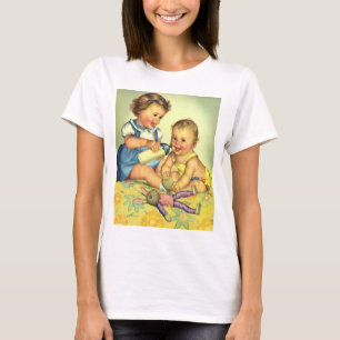 Retro Kinder, süße glückliche Kleinkinder lächeln T-Shirt