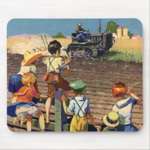 Retro-Kinder winken einem örtlichen Bauern auf ein Mousepad