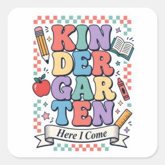 Retro Kindergarten, ich komme Schule Quadratischer Aufkleber