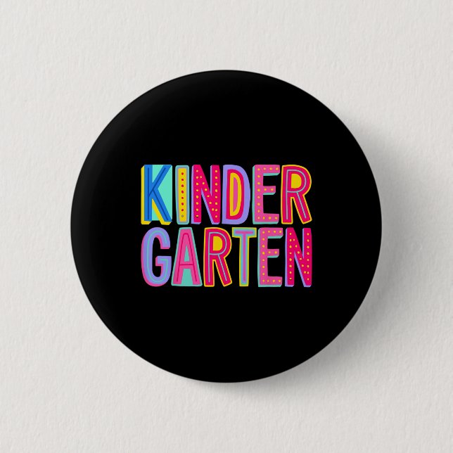 Retro Kindergarten Regenbogen Stimmung Lehrer Kind Button (Vorderseite)