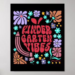 Retro-Kindergarten-Stimmung Lehrer Blumenapfel Rüc Poster
