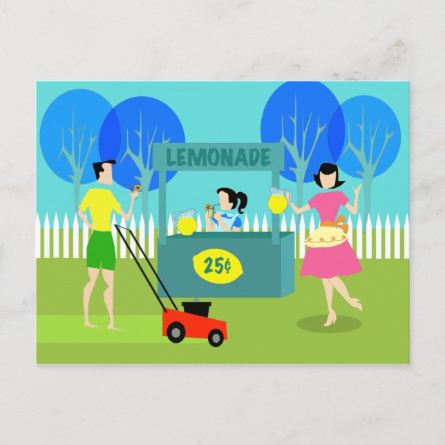 Retro Kinderlemonade-Stand Postkarte (Vorderseite)