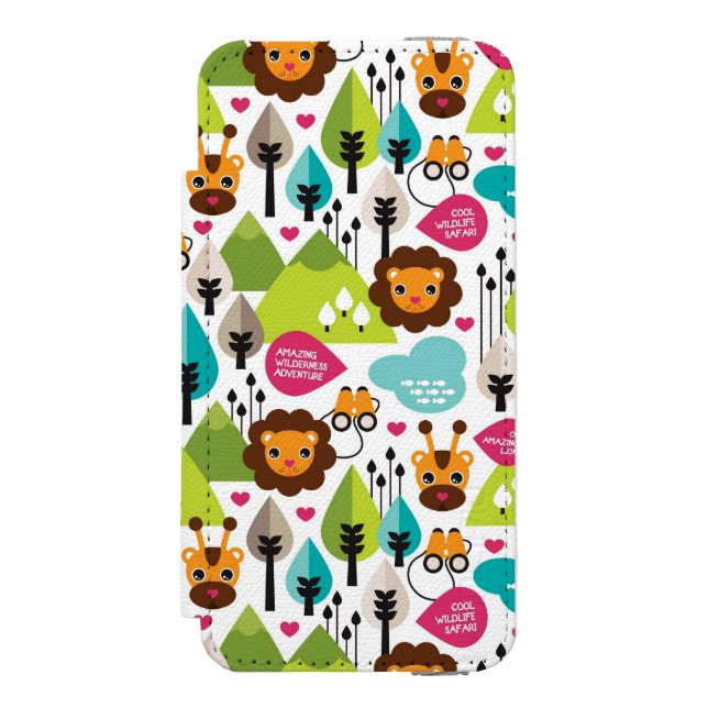 Retro Kindersafari-Löwewild lebende tiere Incipio iPhone Geldbeutel-Hülle (Folio Vorderseite)