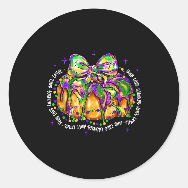 Retro King Cake Coquette Bow Beads Happy Mardi Gra Runder Aufkleber (Vorderseite)