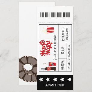 Retro-Kino-Abend-Geburtstagsfeier-Ticket Einladung