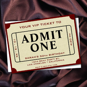 Retro-Kino-Ticket Einlass für einen 50. Geburtstag Einladung