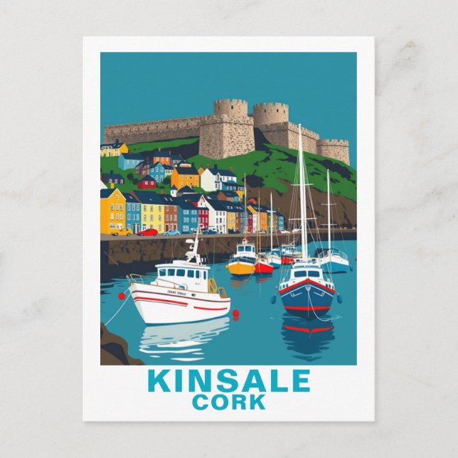 Retro Kinsale Cork Ireland Irish Coastal Village Postkarte (Vorderseite)