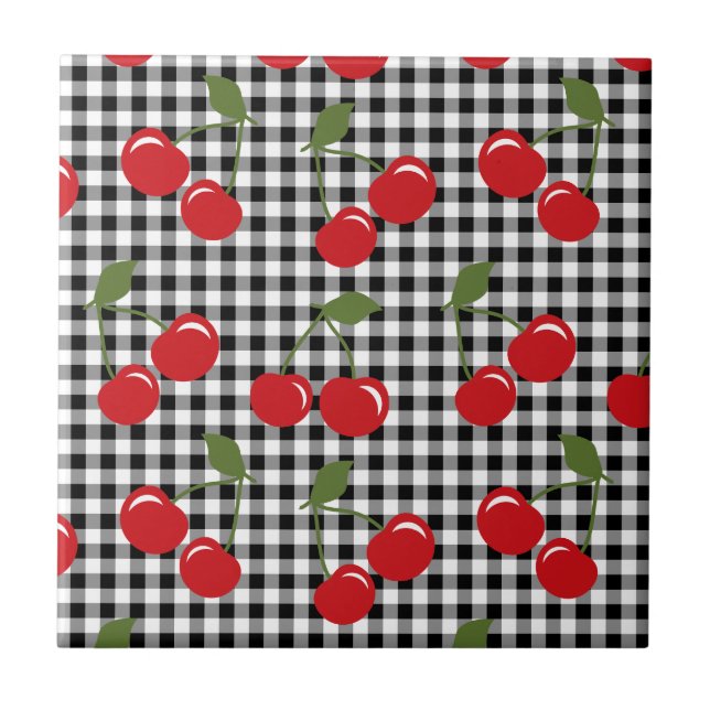 Retro-Kirsch-Gingham Fliese (Vorderseite)