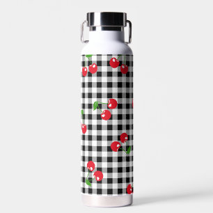Retro Kirsch Gingham Süße Rot & Schwarz Kariert Trinkflasche