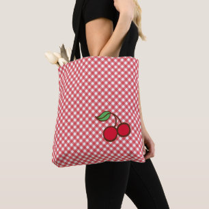 Retro-Kirsch-Gingham-Tasche Einkaufstasche Geschen