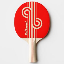 Retro-Kirsche-Doppelstreifen-Schleife mit Namen Tischtennis Schläger