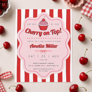 Retro-Kirsche-Oben-Baby-Shower-Gestreift Einladung