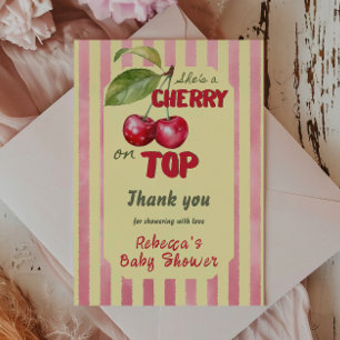 Retro-Kirschen-Café Rot Gelb Baby-Party Dankeskarte