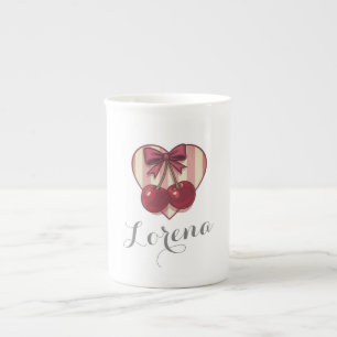 Retro-Kirschen-Herz-Design mit Schleife Cute Vinta Prozellantasse