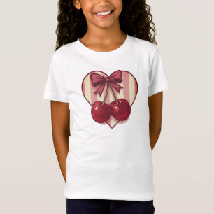 Retro-Kirschen-Herz-Design mit Schleife Cute Vinta T-Shirt